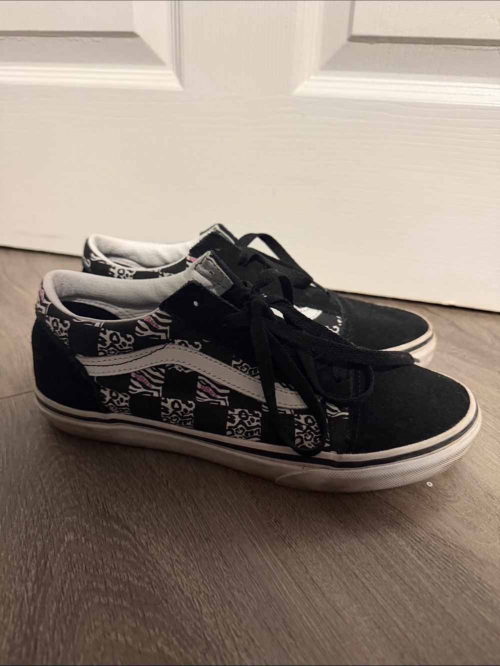 Vans Black Low-Top Sneakers with Checker & Zebra Accent